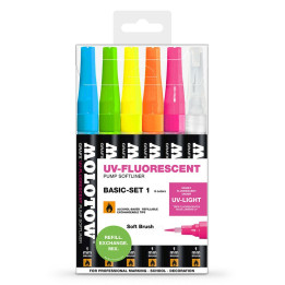 STYLOS - Set de 6 Softliner fluorescent réactif UV - GRAFX UV - 1mm - basique 1 - 16.2 cm