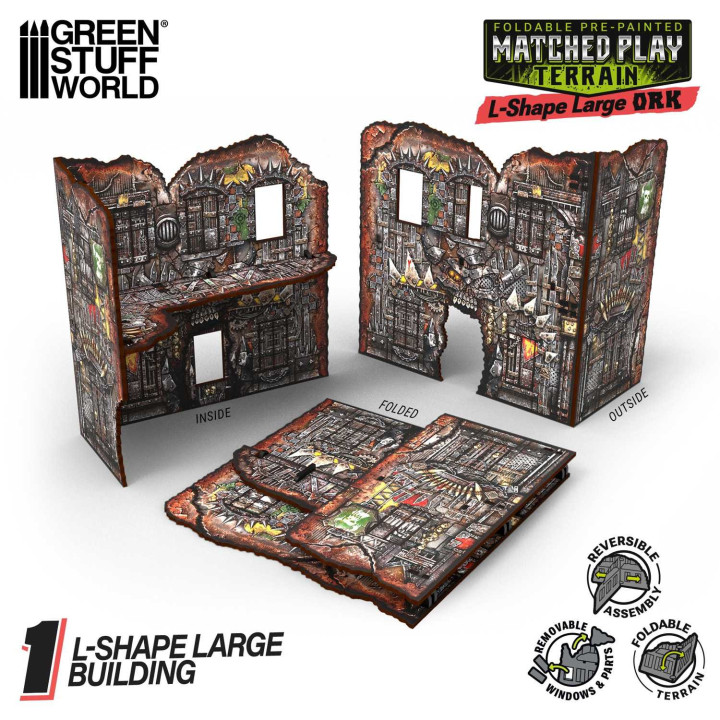 Ruine Grande en forme de L pliable prépeinte Matched Play - Orks