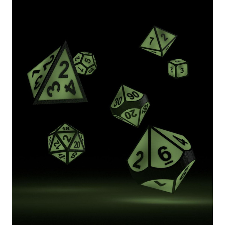 A TRIER - 7 Dice RPG-Set Metal Glow in the Dark