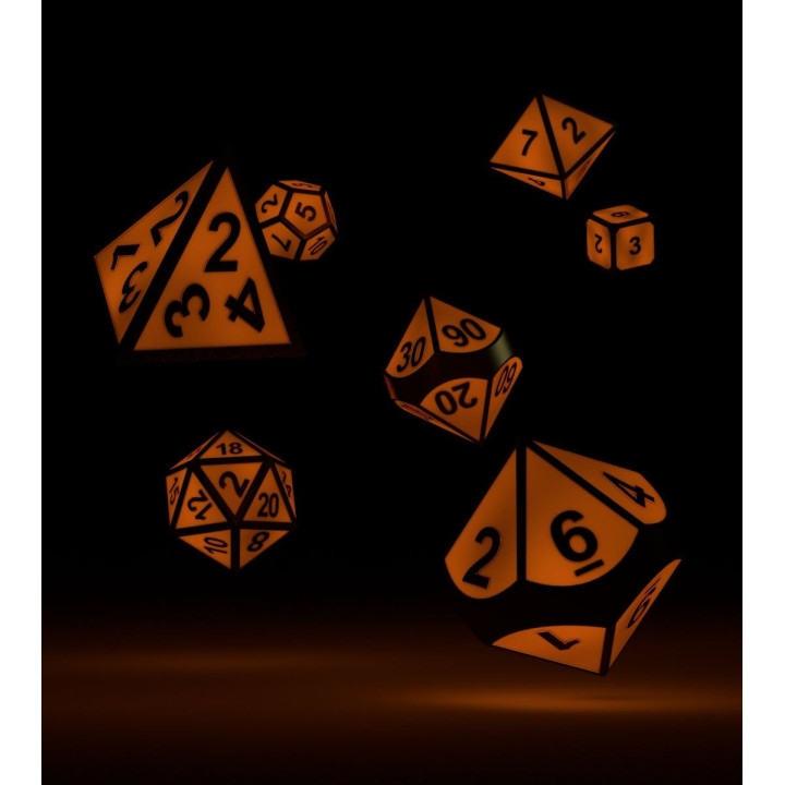 A TRIER - 7 Dice RPG-Set Metal Glow in the Dark