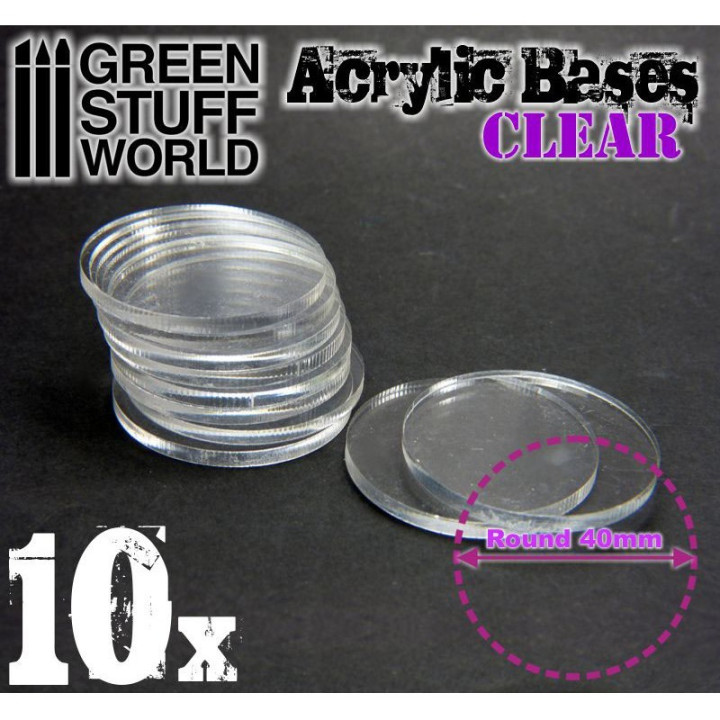 (x10) Acrylic Bases - Round 40 mm CLEAR - BASES FOR MINIATURES