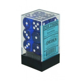 ACCESSOIRES JEUX DE SOCIÉTÉ - Chessex Translucent 16mm d6 with pips Dice Blocks (12 Dice) - Blue w/white