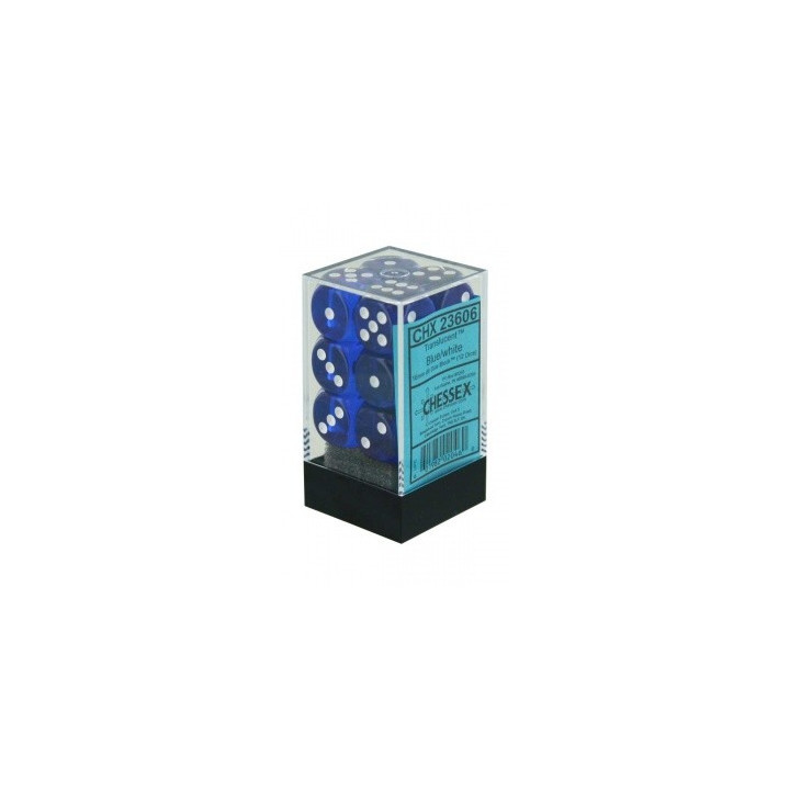 ACCESSOIRES JEUX DE SOCIÉTÉ - Chessex Translucent 16mm d6 with pips Dice Blocks (12 Dice) - Blue w/white