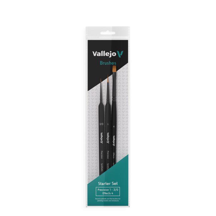 Vallejo - Brush Set / Precision - Start Set Round No.1, 3/0 Triangular Handle, Flat No.4, Synthetics - PINKEN