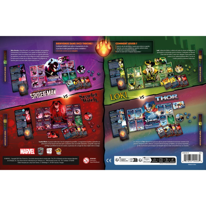 JEUX DE SOCIÉTÉ - Dice Throne Marvel : Scarlet Witch-Thor-Loki-Spiderman Miles Morales