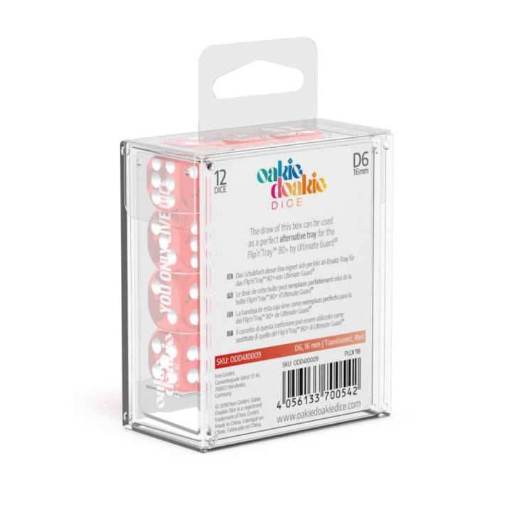 TRANSLUCENT - Oakie Doakie Dice - 12 dés D6 de 16 mm - DES