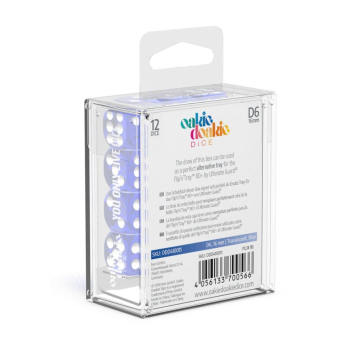 TRANSLUCENT - Oakie Doakie Dice - 12 D6 dice of 16 mm - Dice