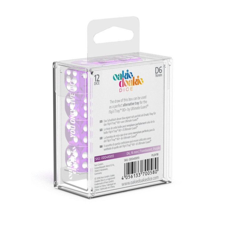 TRANSLUCENT - Oakie Doakie Dice - 12 dés D6 de 16 mm - DES