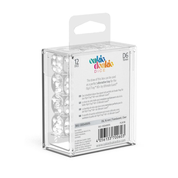 TRANSLUCENT - Oakie Doakie Dice - 12 dés D6 de 16 mm - DES